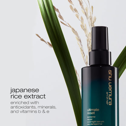 Shu Uemura Ultimate Reset Extreme Repair Hair Serum - Repairing Night Serum, Softens, Smooths, and Adds Shine, Prevents Breakage and Split Ends, With Japanese Rice Extract, For Dry and Damaged Hair