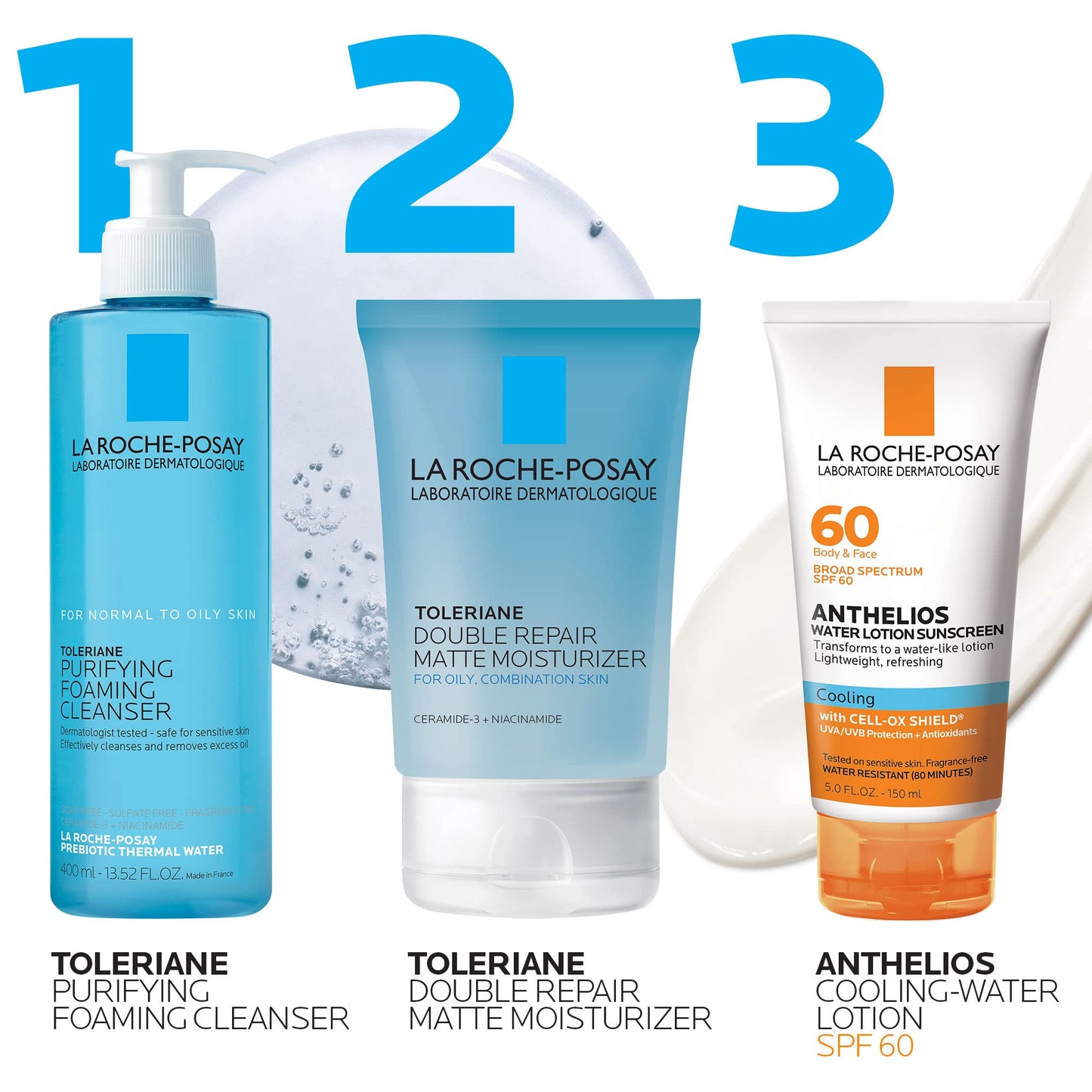 La Roche-Posay Anthelios Cooling Water Sunscreen Lotion for Face & Body, Broad Spectrum SPF + Antioxidants, Fast Absorbing Water-Like Texture, Oil Free Sunscreen, SPF 60, SPF 30
