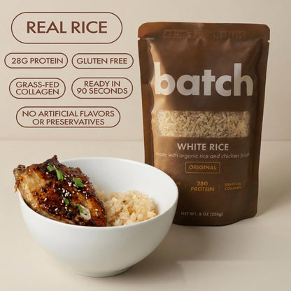 Batch – Organic Protein Rice with Collagen – 28g Protein per Bag, Ready in 90 Seconds, Microwavable Long-Grain White Rice, Grass-Fed Bovine Collagen, Gluten-Free, Made in USA – Mix and Match (2 Pack)