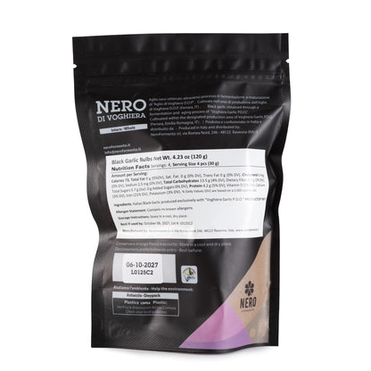 NERO FERMENTO Italian Black Garlic (from Voghiera, Italy), DOP Certification, 60-Day Aged, 4.23 oz (3-4 bulbs), Whole Fermented Black Garlic, Gourmet Superfood.