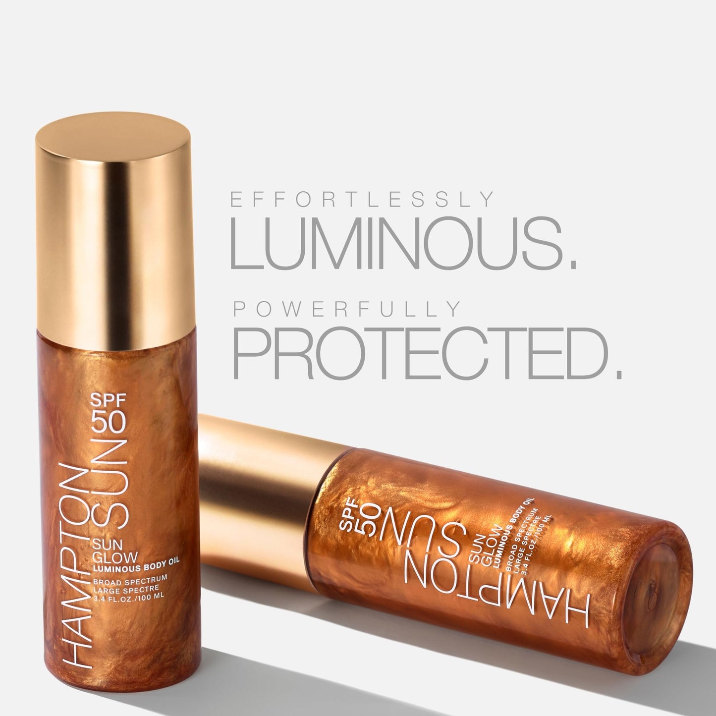 Hampton Sun SPF 50 Sun Glow Luminous Body Oil | Broad Spectrum | Lightweight Shimmering Gel | Hydrating & Nourishing with Vitamin E, Kukui, and Hibiscus Oil | Absorbs Seamlessly | Travel-Approved Size
