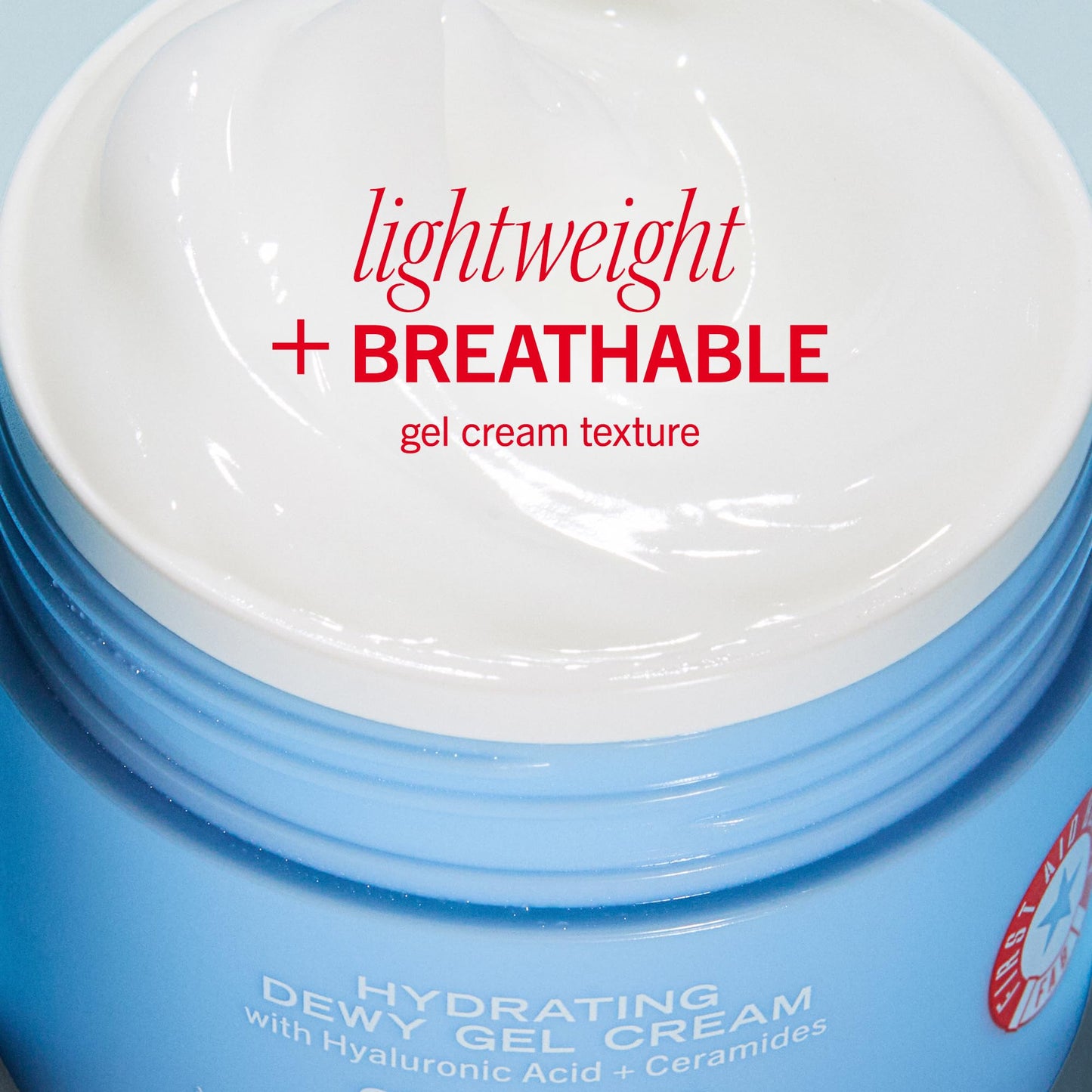 First Aid Beauty - Hydrating Dewy Gel Cream, Lightweight Oil-Free Facial Moisturizer with Hyaluronic Acid and Ceramides, Helps Reduce Excess Oil Build Up & Improve Skins Hydration, 1.9 FL oz