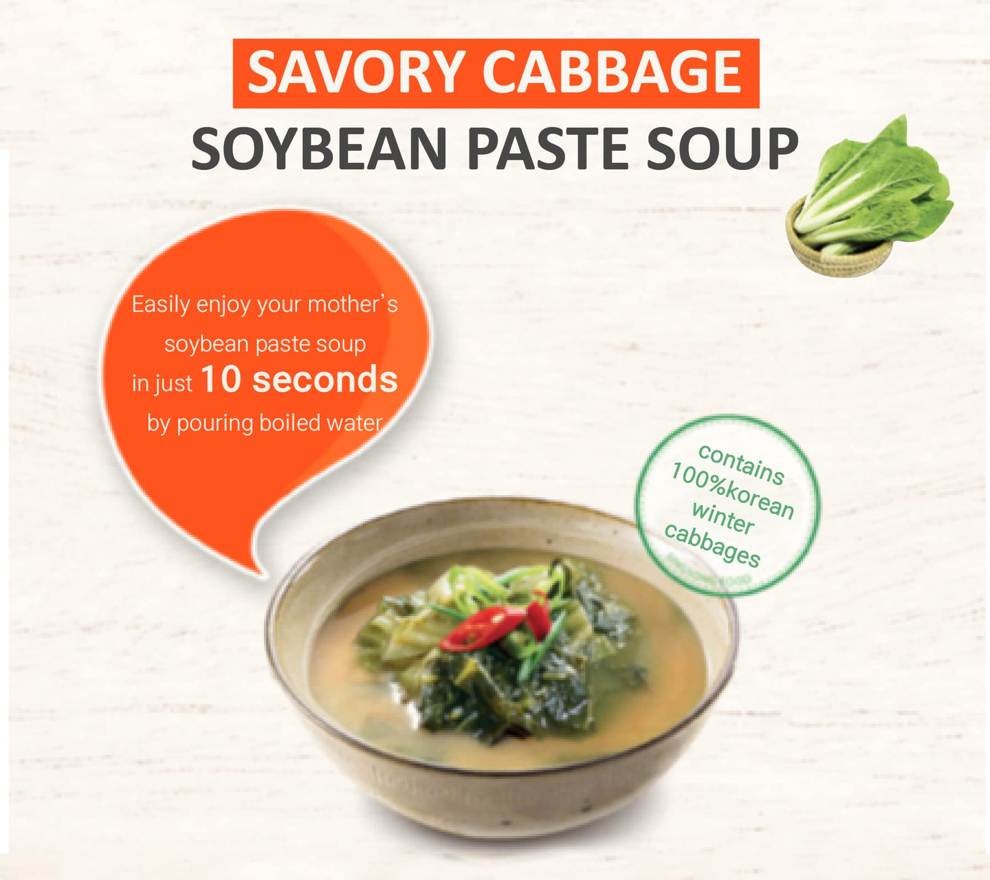 Korean Instant Cabbage & Red Crab Soybean Freeze-Dried Soup 10 packs (Cabbage Block 5 Pack + Red Crab Block 5 Pack) 3.53 oz (100g)