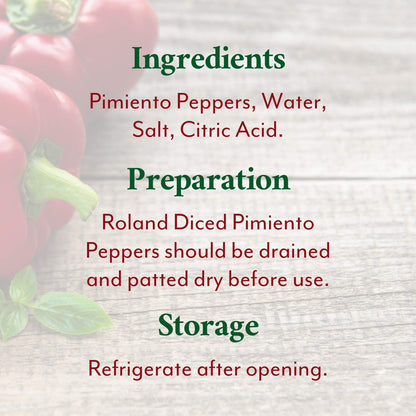 Roland Diced Red Pimiento Peppers, Specialty Imported Food, 28-Ounce Can ( 6 Count) - Packaging may vary