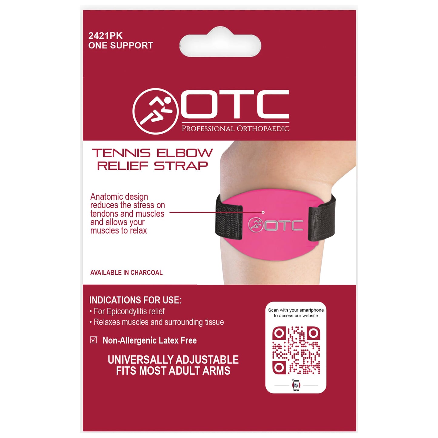 OTC Forearm Compression Strap for Tennis Elbow, Golfers Elbow, Recovery, Pink, Adjustable/Universal