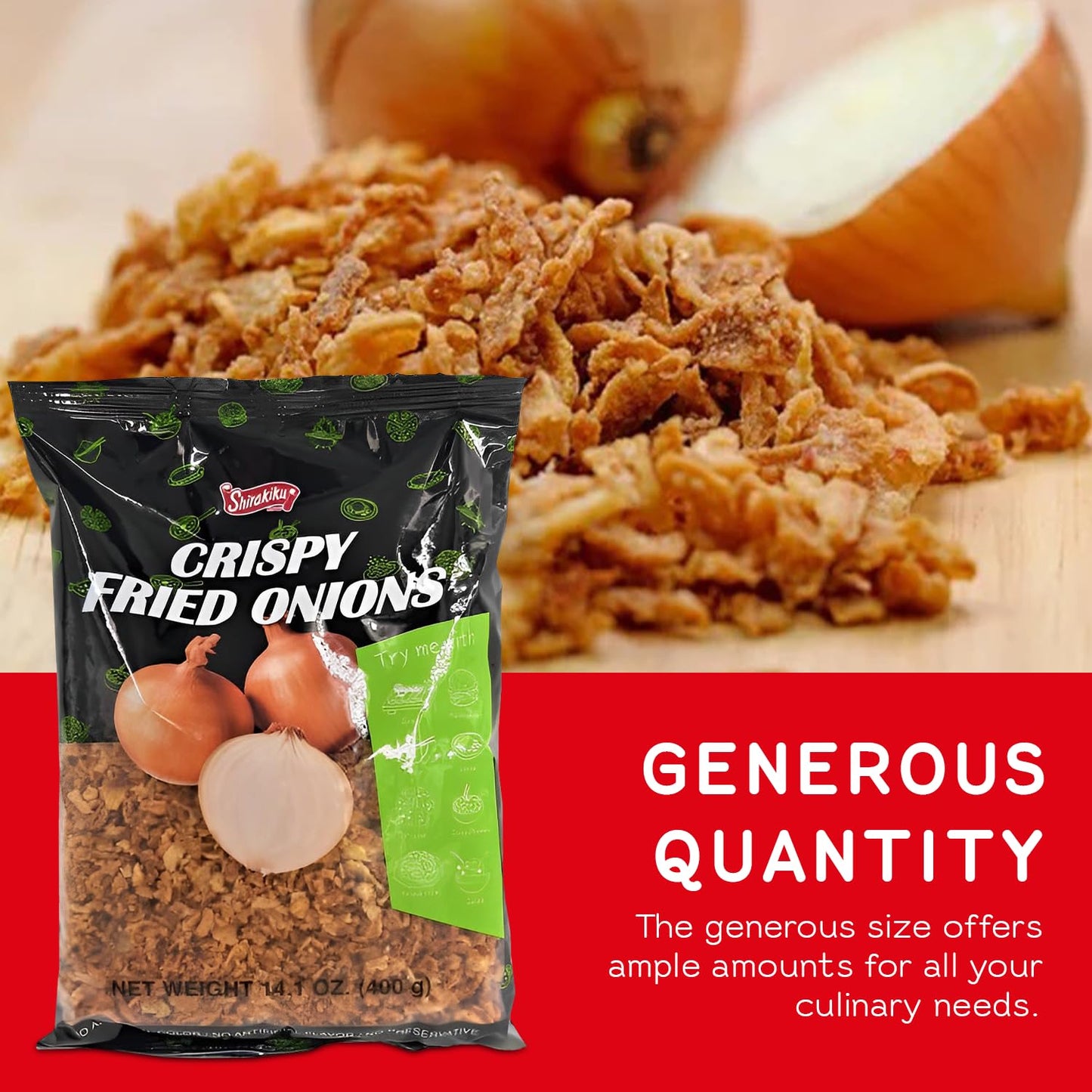 Shirakiku Crispy Fried Onion | Japanese Crunchy Chopped Onions Topping | Ideal for Enhancing Asian Soups, Salads, and Casseroles | 14.1 OZ Bag - Pack Of 1