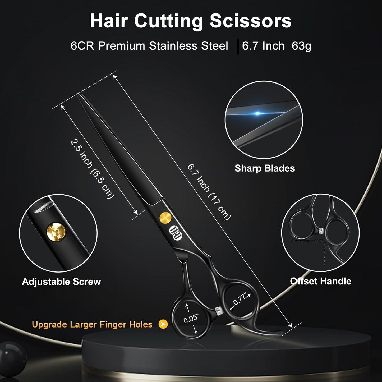 CIICII Hair Cutting Scissors Shears Kit, Professional Barber Haircut Scissors Set (6.7 Inch Hair Beard Hairdressing Trimming Haircutting Thinning Shears) for Men Women Hairdresser Home Salon (Black)