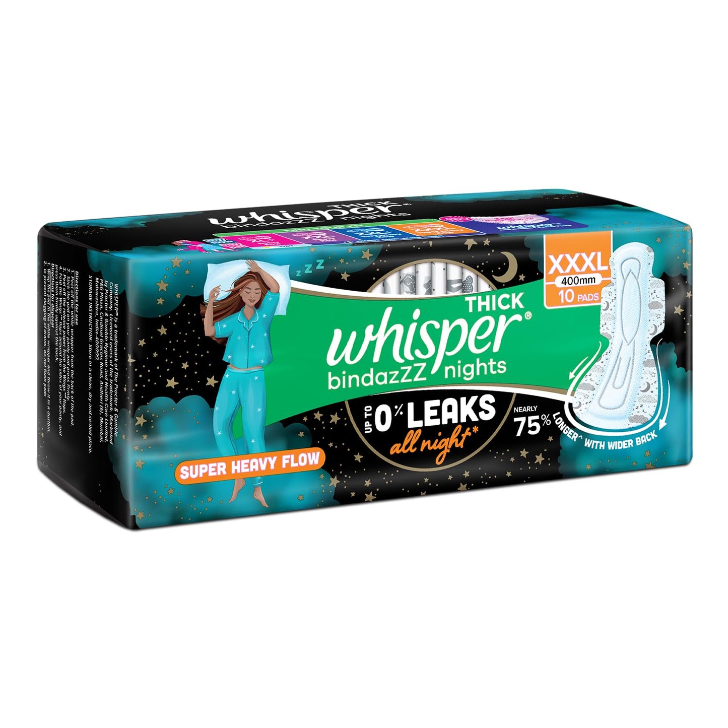 Whisper Ultra Nights Sanitary Pads XXXL Wings 10 Pieces Pack