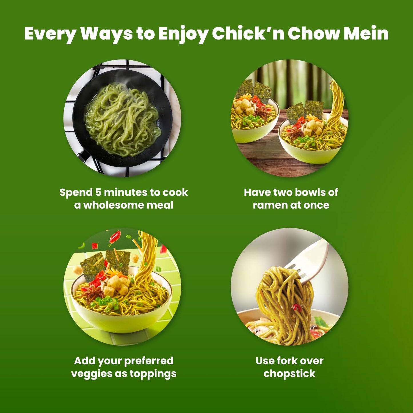 Lemonilo Ramen Healthy Instant Ramen Oven Baked Noodles with Spinach and Leek, Made with All-Natural Ingredients, Quick Meal Kit, Chick'n Chow Mein, Single Pack
