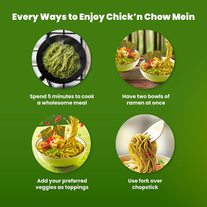 Lemonilo Ramen Healthy Instant Ramen Oven Baked Noodles with Spinach and Leek, Made with All-Natural Ingredients, Quick Meal Kit, Chick'n Chow Mein, Single Pack