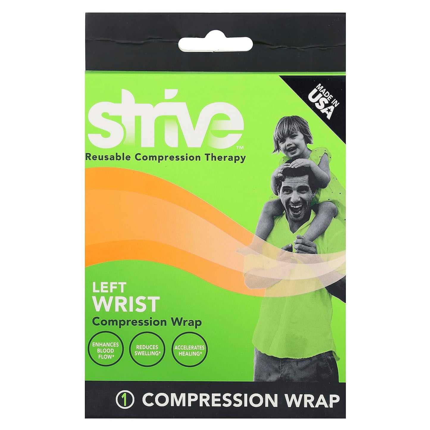 Strive Left Wrist Compression Wrap, Joint Pain Relief and Muscle Recovery for Sports and More, For Men or Women, Reusable, Made in the USA