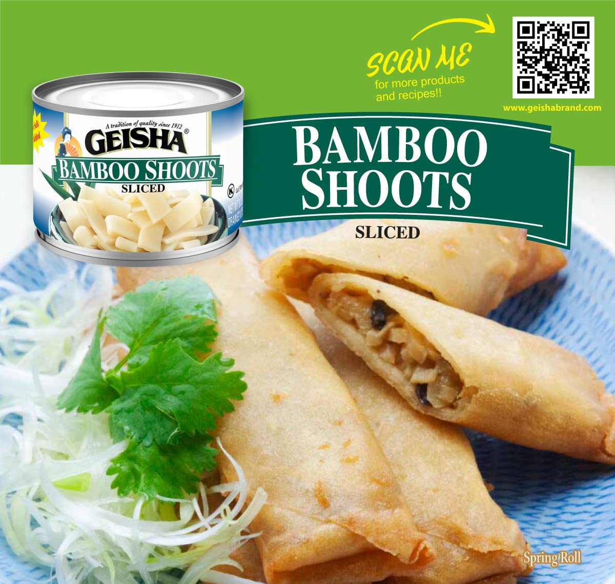 GEISHA Bamboo Shoots Sliced 8OZ. (Pack of 12), Bamboo Shoots | Kosher Certified － No Salt & Sugar added － Gluten Free－Less than 100 Calories per Container