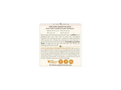 Babo Botanicals Sensitive Baby Fragrance-Free 2-in-1 Shampoo & Wash Bar - Shea Butter, Calendula & Aloe Vera - EWG Verified - Cruelty-Free - Vegan - Pediatrician Tested - For Babies & Kids