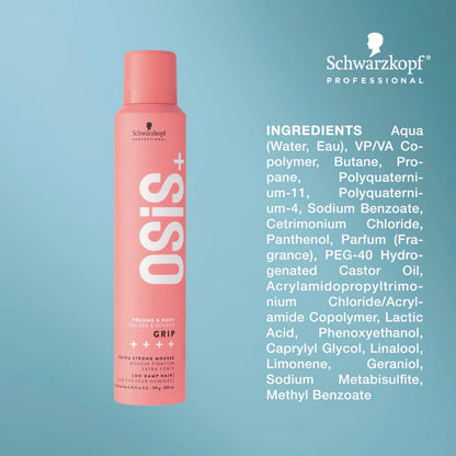 OSiS+ Grip Extreme Hold Mousse - Extra Strong Control Volume Mousse with Heat Protection