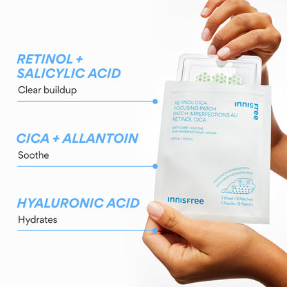 innisfree Retinol Cica Focusing Patch - Korean Hydrocolloid Patches with Salicylic Acid and Hyaluronic Acid for Acne Spots and Blemishes, Available in 1 or 2 Pack