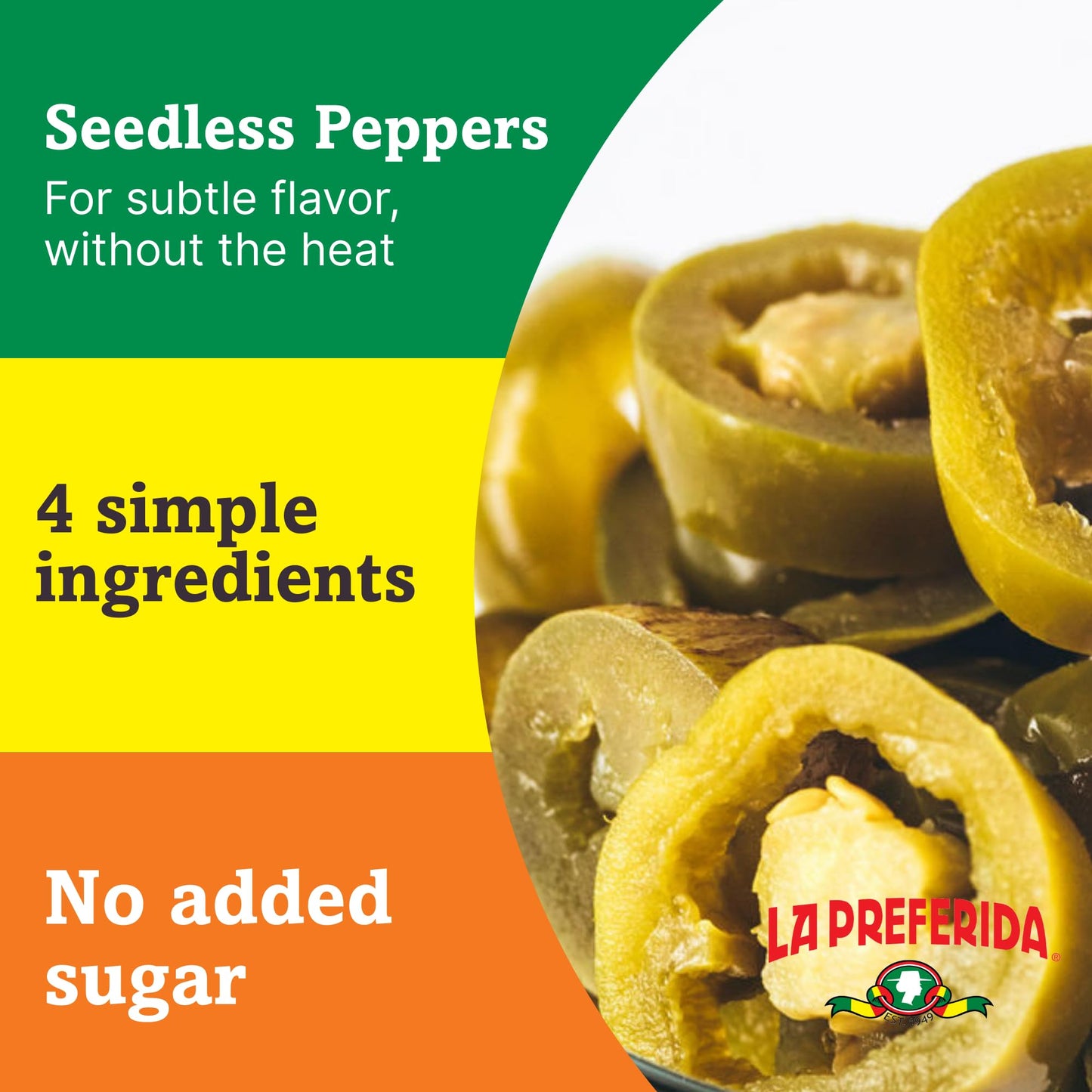 La Preferida Organic Mid Jalapeño Nacho Slices (Same Great Flavor, No Heat) Seedless Pickled Peppers – USDA Certified, No Added Sugar. Use on Tacos, Salads & Bowls, 11.5 oz. (Pack of 2)