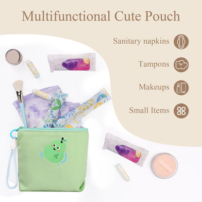 Canvas Period Pouch Soft First Period Kit Bag Small Discreet Menstrual Cup Pad Pouch Cute Sanitary Napkin Storage Bag Tampon Holder Multi-purpose Feminine Bag Blue