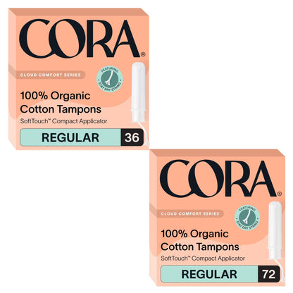 Cora Organic Feminine Care | Applicator Tampon Multipacks | Ultra-Absorbent, Unscented, Natural, Non-Toxic | 108 Total | Bundle Pack