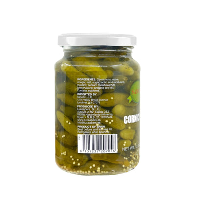 Sanniti Cornichons | Imported from Spain | Perfect for Charcuterie Boards, in a Salad, or as a Snack | Packed in Vinegar and Salt Brine, 12.3 oz (12.3 oz, 1, Count)