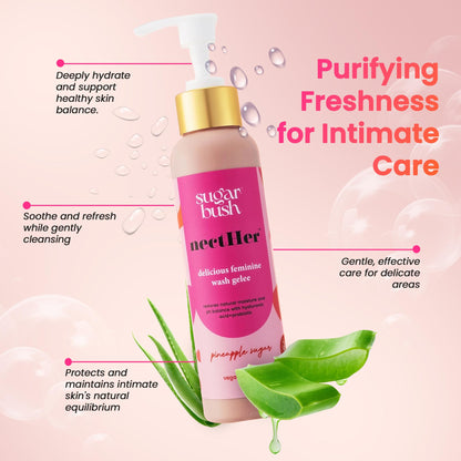 Sugarbush nectHer Hydrating Feminine Gelée | pH-Balanced Intimate Cleanser with Hyaluronic Acid, Probiotics & Honey | Removes Odor & Bacteria | Daily Hydration & Refresh | 7 oz
