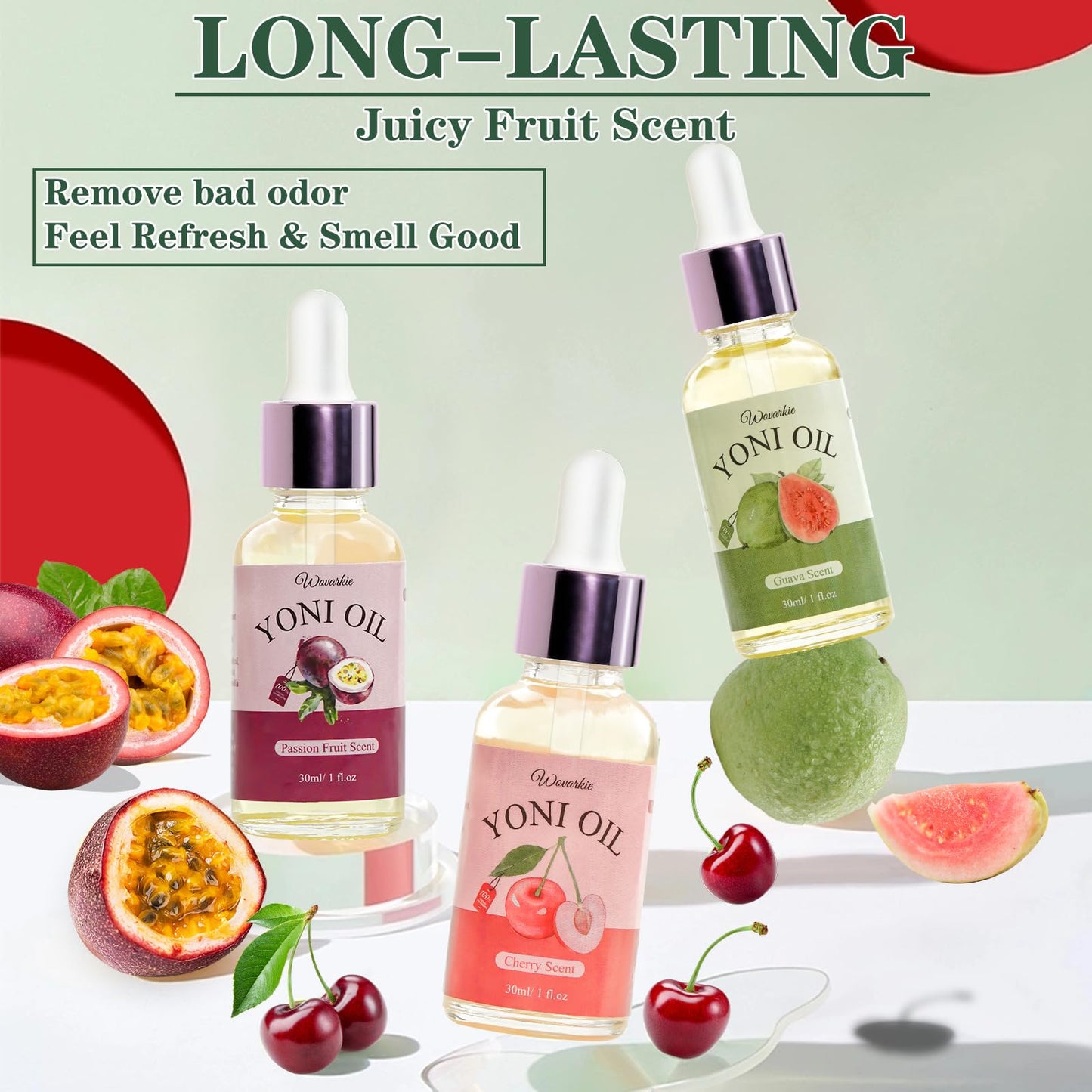 3 PCS Yoni Oil for Women pH Balance, Feminine Deodorant Vaginal Moisturizer, Feminine Care All Natural Yoni Oil(Cherry Passion Fruit Guava)