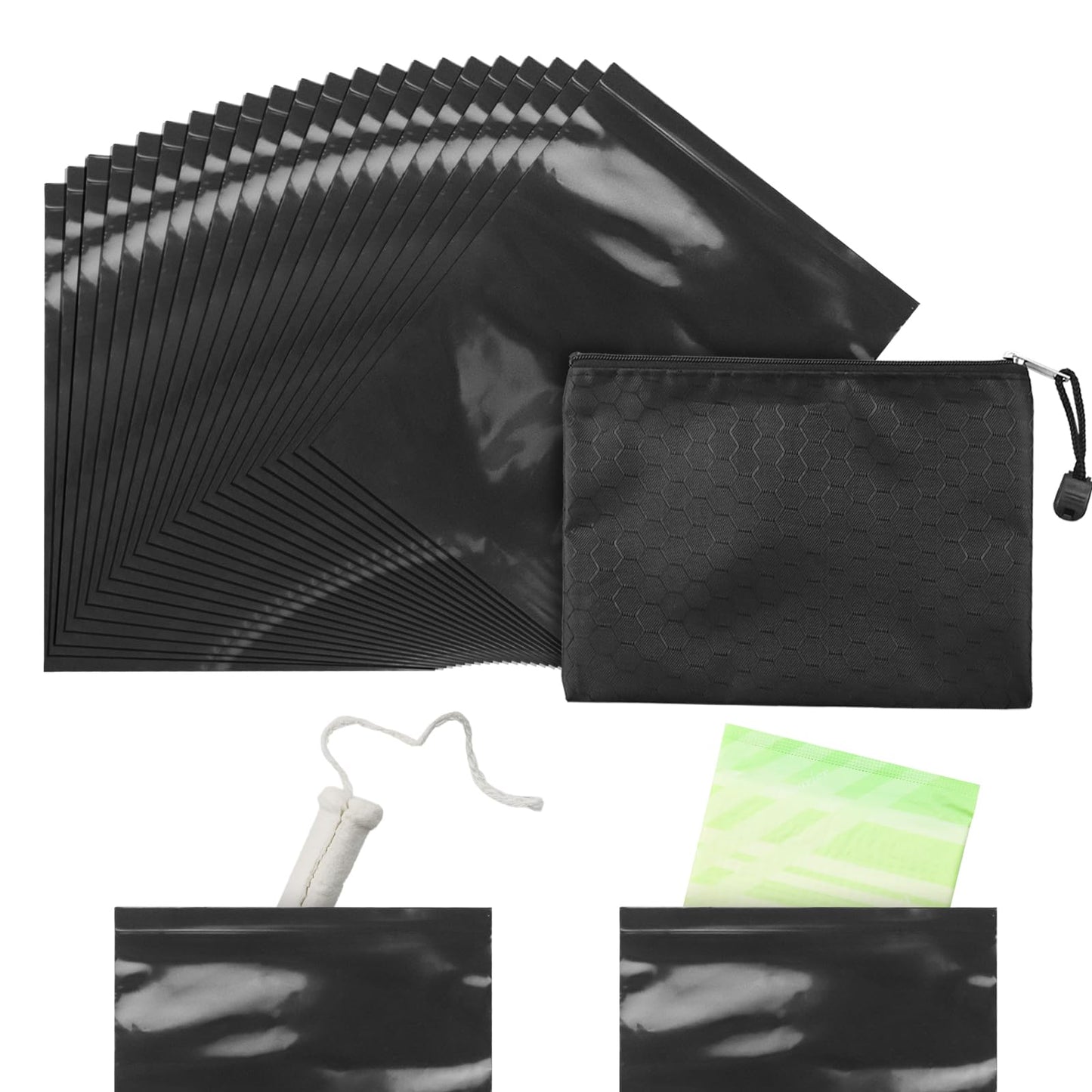 Tampon Disposal Bags Pack of 101,Black Sealable and Prevents Odours Feminine Hygiene Disposal Bag with Storage Bag 4.7x6 inches Opaque Sanitary Trash Bags for Tampons,Hygienic Products