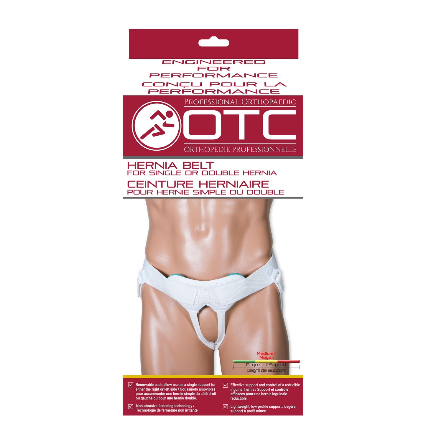 OTC Medical Hernia Belt for Single or Double Hernia, Non Abrasive Truss for Inguinal or Scrotal Hernia Support, White, Medium