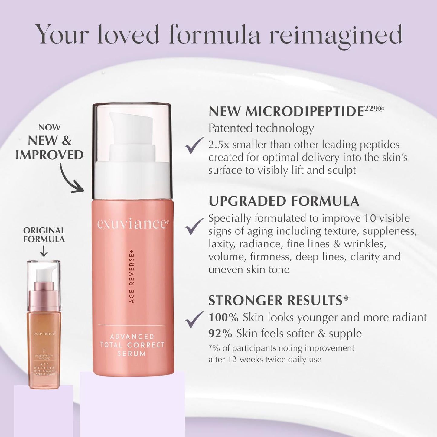 EXUVIANCE AGE REVERSE+ Advanced Total Correct Firming Antiaging Face Serum - For Fine Lines and Deep Wrinkles - Hydrates, Brightens & Evens Skin Tone with Peptides, Hyaluronic Acid and PHA, 1 Fl Oz