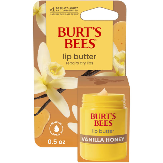 Burt's Bees Vanilla Honey Lip Butter, Repairs Dry Lips, 24 Hour Hydration, Locks in Moisture, Includes Shea and Mango Butters, Antioxidant Rich Vitamin E, Convenient Twist Up Dispenser, 0.5 Oz.
