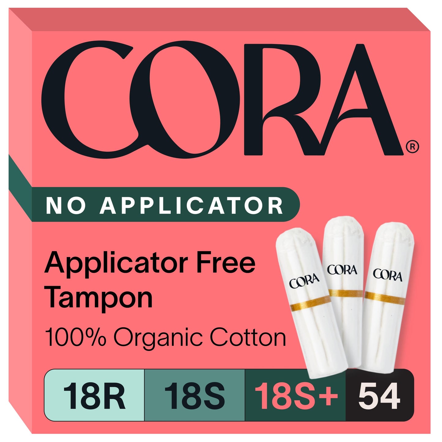 Cora Organic Cotton Non-Applicator Tampons Multipack (18 Regular, 18 Super, 18 Super Plus Non-Applicator Tampons)