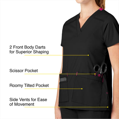 WonderWink Women's Wonderflex Verity Scrub Top, Black, X-Small
