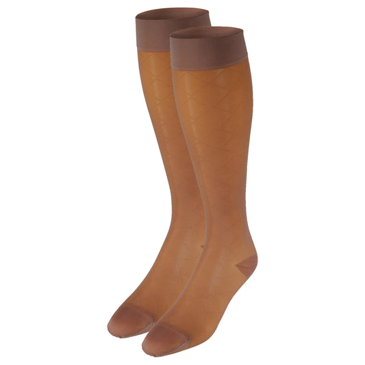 NuVein Sheer Compression Stockings, 15-20 mmHg Support, Women's Dot Pattern Nylons, Knee High, Closed Toe, Espresso, Large