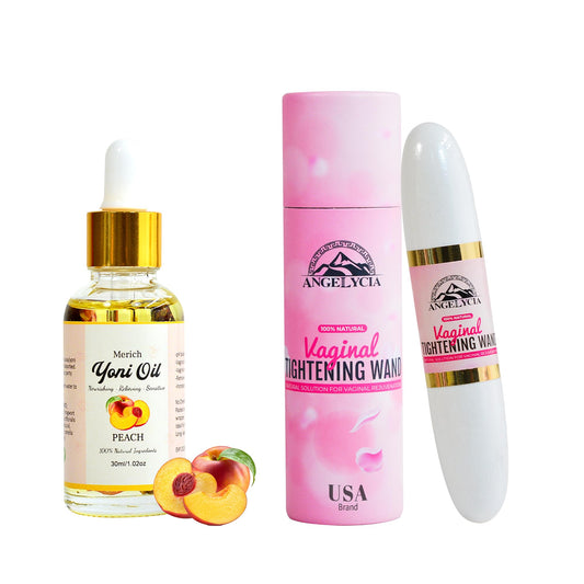 ANGELYCIA Ultimate Feminine Rejuvenation Combo, Virginity Wand and Feminine Yoni Detox Oil Peach, Vaginal Tightening Solution, Restores pH Balance for Women