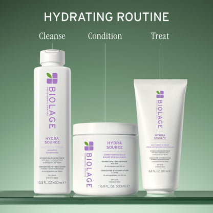 Biolage Hydra Source Shampoo - Softens, Moisturizes & Adds Shine, For Dry Hair, Infused with Micro-Filtered Aloe Vera & Fermented Hyaluronic Acid, Vegan & Paraben-Free