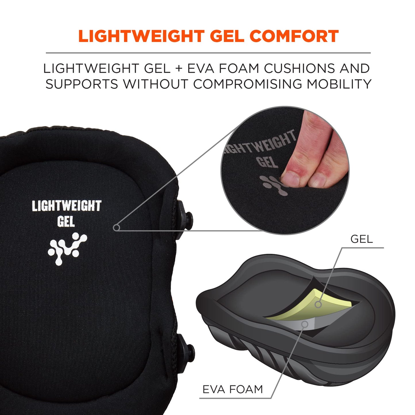 Ergodyne ProFlex 347 Professional Knee Pads, Protective Long Cap, Lighweight Gel Padded Technology, Adjustable Straps, Black