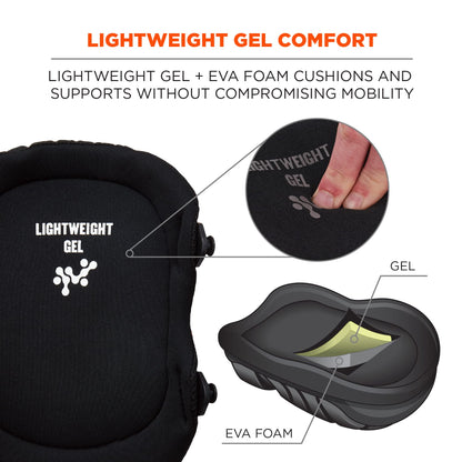 Ergodyne ProFlex 347 Professional Knee Pads, Protective Long Cap, Lighweight Gel Padded Technology, Adjustable Straps, Black