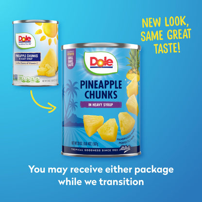 Dole Pineapple Chunks in Heavy Syrup - Dole Canned Fruit - Rich Source of Vitamin C - 20 oz Can - 12 Pack