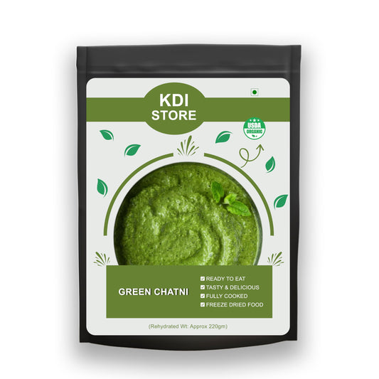 KDI Store Organic Green Chutney, Ready to Eat, Freeze Dried, Fully Cooked Indian Condiment, 30g