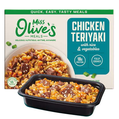 Miss Olive’s Teriyaki Chicken & Rice Ready Meal – 6 Pack (6/10.2 oz Trays) | Microwaveable K-12 Entrée | High-Protein Heat & Serve Meal for Busy Families, School Lunches & On-the-Go Convenience