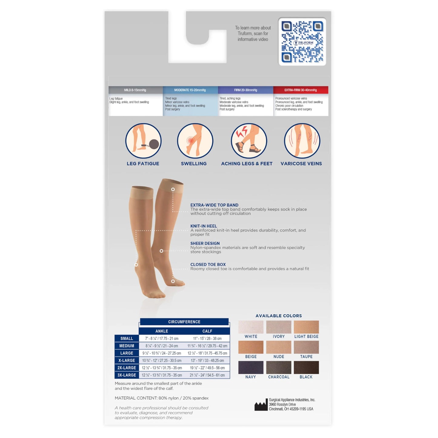 Truform Sheer Compression Stockings, 15-20 mmHg, Women's Knee High Length, Open Toe, 20 Denier, Espresso, X-Large