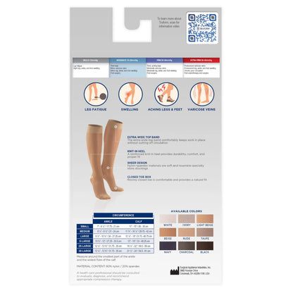 Truform Sheer Compression Stockings, 15-20 mmHg, Women's Knee High Length, Open Toe, 20 Denier, Espresso, X-Large