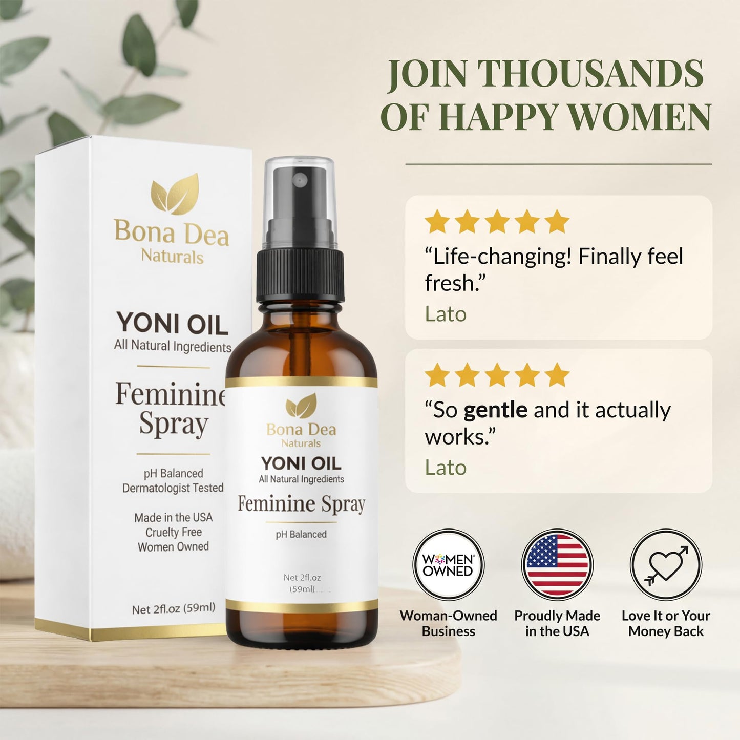 Feminine Spray for Women – All Natural Yoni Oil Deodorant & Moisturizer, Organic Essential Oils, Chemical-Free, Sensitive Vaginal Care | 2 oz Spray
