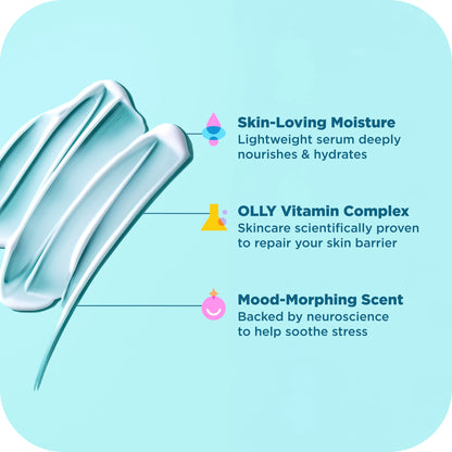 OLLY Calm Body Lotion-Serum with Hyaluronic Acid, Adaptogens & Vitamin B3– Nourishing Cleanser for Skin Barrier Repair, Deep Hydration, Eucalyptus Amber Scent, 8oz