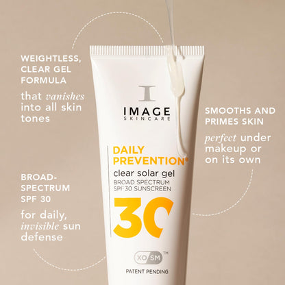 IMAGE Skincare DAILY PREVENTION Clear Solar Gel, SPF 30 Transparent Broad Spectrum Sunscreen for All Skin Tones, 1.5 Ounces