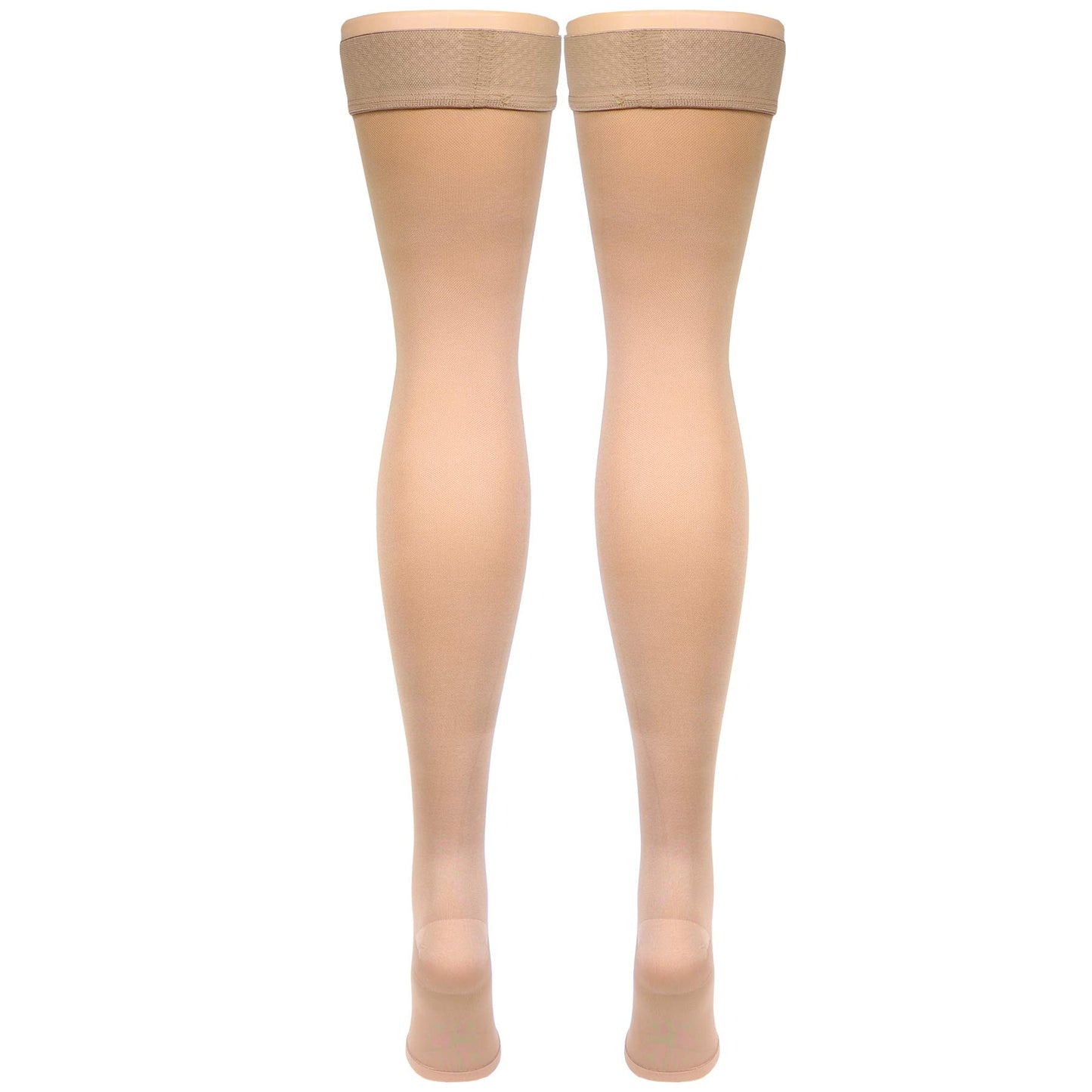 NuVein Medical Compression Stockings, 15-20 mmHg Support, Soft Comfort Microfiber, Thigh Length, Open Toe, Beige, Medium