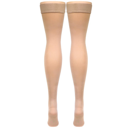 NuVein Medical Compression Stockings, 15-20 mmHg Support, Soft Comfort Microfiber, Thigh Length, Open Toe, Beige, Medium