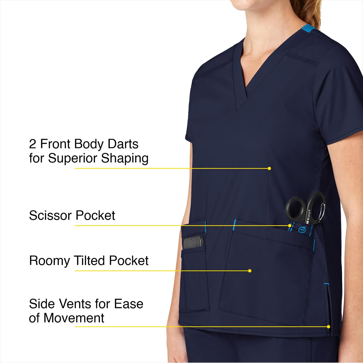 WonderWink Women's Wonderflex Verity Scrub Top, Navy, Small