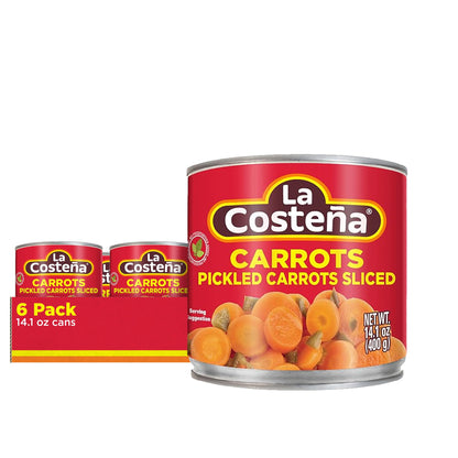 La Costeña Sliced Pickled Carrots with Pickled Jalapenos - Sliced Carrots with Jalapeno Peppers - Mexican Food, Taco Toppings & Salsa - Hot Pickled Vegetables - 14.1oz, 6 Pack Canned Vegetables
