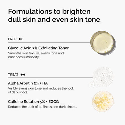 The Ordinary The Bright Set, 3-Step Regimen for Radiant, Even Skin Tone with Glycolic Acid 7% Exfoliating Toner, Alpha Arbutin 2% + HA, and Caffeine Solution 5% + EGCG | Skin Care Set