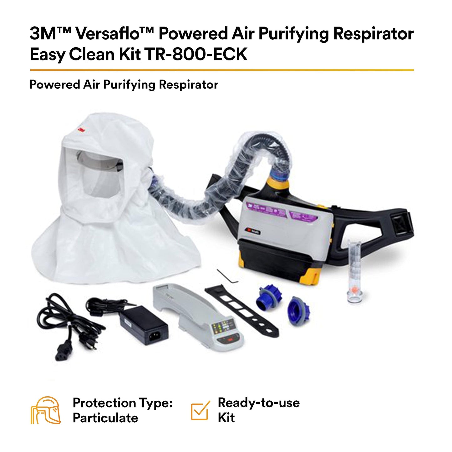 3M PAPR Respirator, Versaflo Powered Air Purifying Respirator Easy Clean Kit, TR-800-ECK, Intrinsically Safe, NIOSH Approved, Ready to Use All-in-One Respiratory Protection for Particulate